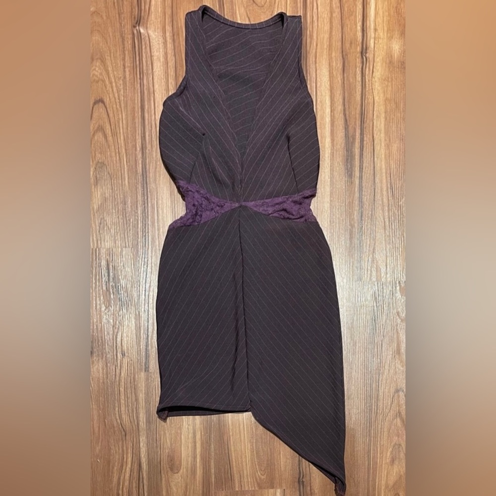 New 3 Wishes Purple Striped Asymmetrical Sleeveless Sexy Club Dress - S
